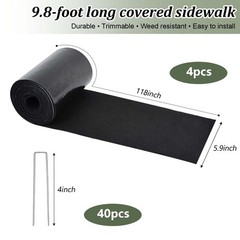 4Pcs Pack Felt Mulch Roll for Landscaping 120″ x 5.9″ Fabric 4Pcs, Black