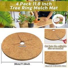 4pcs Coconut Fiber Mulch Ring Tree Plant Protector Mat, 11.8 Inch Natural Coc…