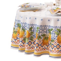 Threadmade Capri Lemon Double Border Tablecloth, Multicolor – 70″ W x 70″ L R…