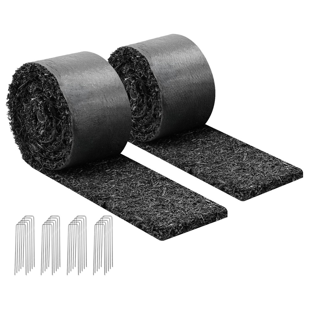 Rubber Mulch Mat Roll, 2 Rolls 120×4.5 in, Recycled Edging Border with Stakes