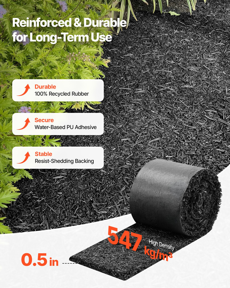 140×4.5in Rubber Mulch Edging Roll 0.5in Thick Garden Landscape Border