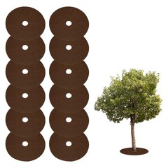 12pcs Tree Mulch Ring 5.9″ Non-Woven Round Tree Protector Weed Barrier, Brown