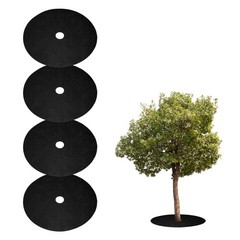 4pcs Tree Mulch Ring 24.4″ Non-Woven Round Tree Protector Weed Barrier Black]