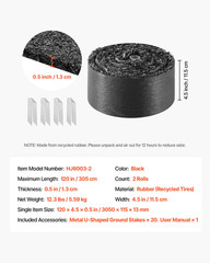 Rubber Mulch Edging Roll, 2 Pack 120×4.5in, 0.5in Thick Garden Border