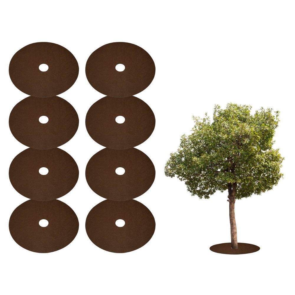 8pcs Tree Mulch Ring 16.5″ Non-Woven Round Tree Protector Weed Barrier, Brown