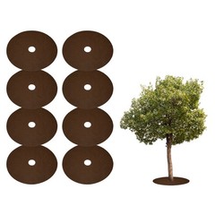 8pcs Tree Mulch Ring 16.5″ Non-Woven Round Tree Protector Weed Barrier, Brown