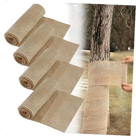 4 Rolls Burlap Tree Protector Wraps, 4.7″ x16.4′ Winter-Proof Tree Trunk