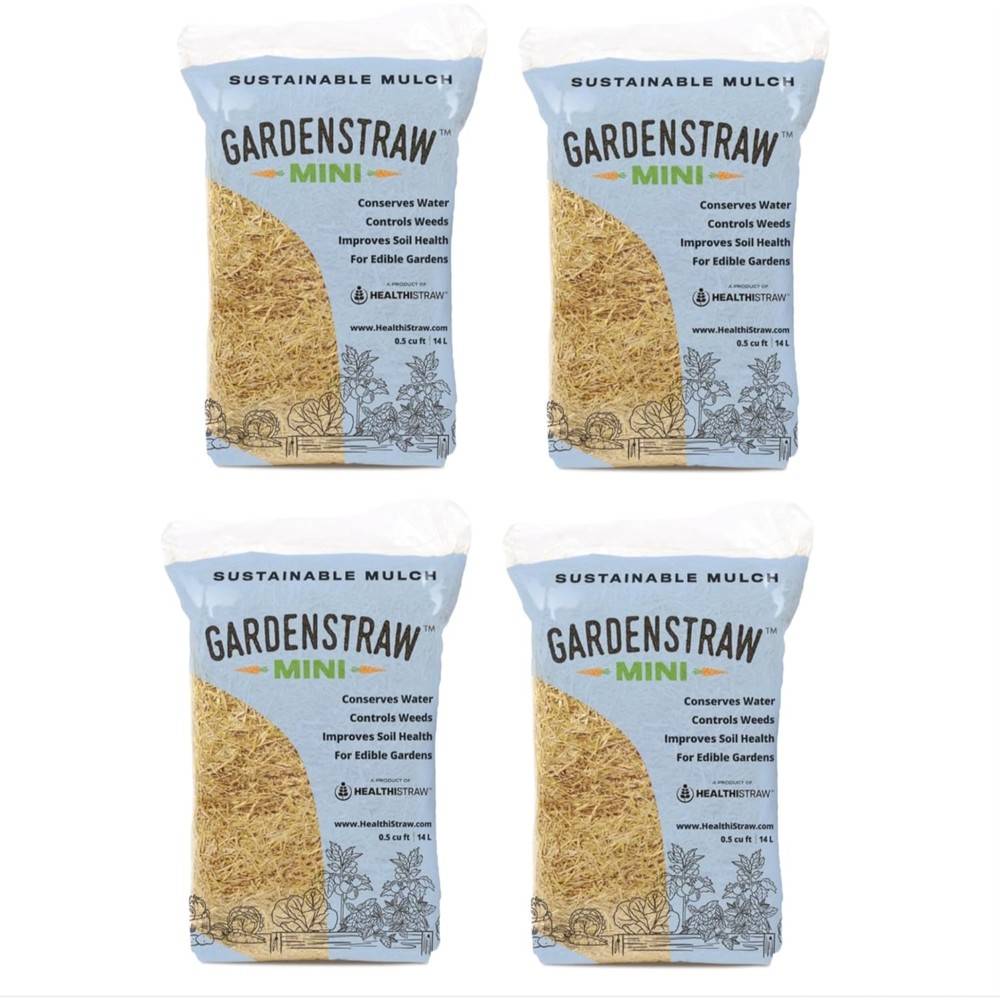 Healthistraw GardenStraw Mini, Garden Straw Mulch, 0.5 cu ft (Pack of 4)