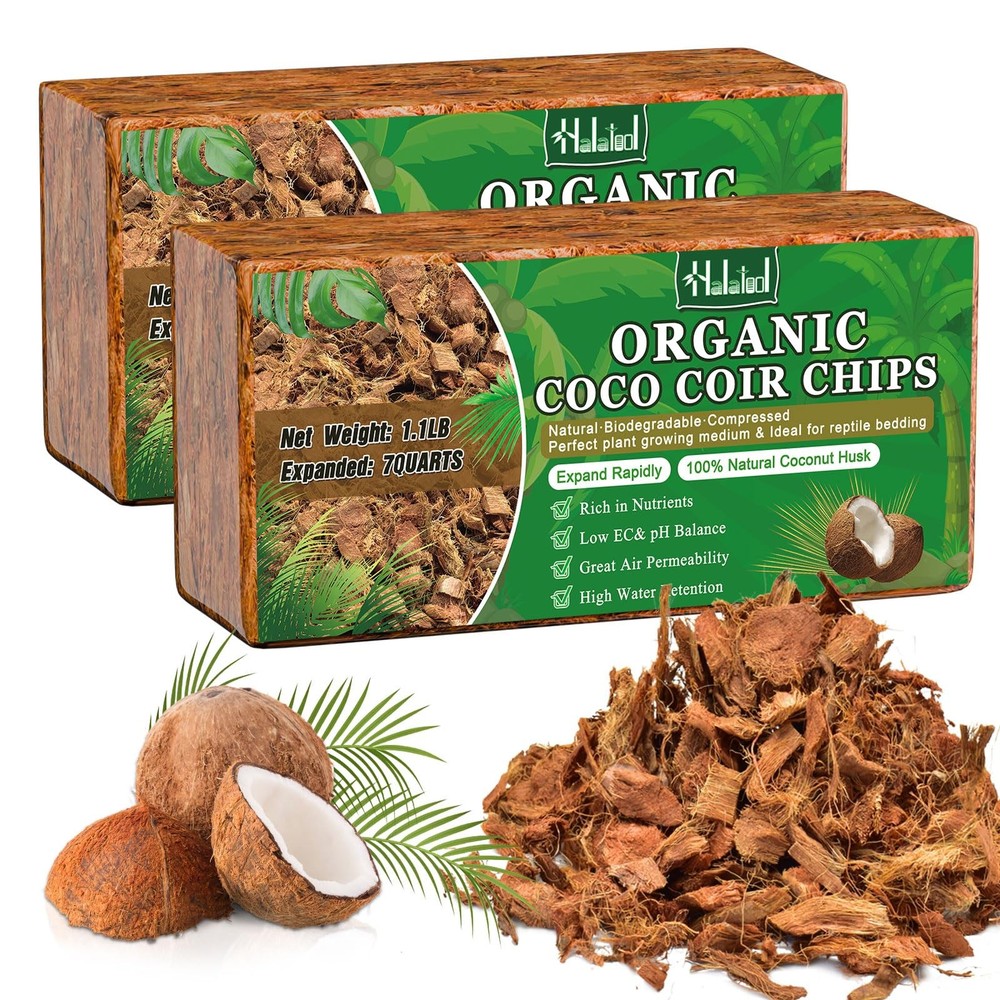 Halatool 2 Pcs Coco Husk Chips for Plants – 7.87 x 3.93 x 1.97 inches, 2pcs