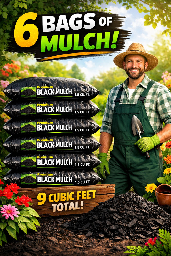 Lot of 6 Bags of BLACK Premium Wood Shredded Bagged Mulch 9 cu. ft. Total
