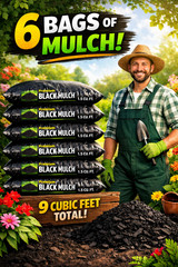 Lot of 6 Bags of BROWN Premium Wood Shredded Bagged Mulch 9 cu. ft. Total