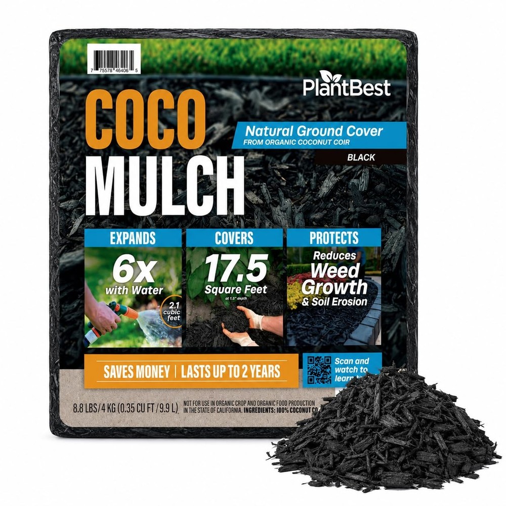 PlantBest Coco Mulch Compressed Block 9.1 Lb Expands 64 Quarts And Up 17.5 Sq.