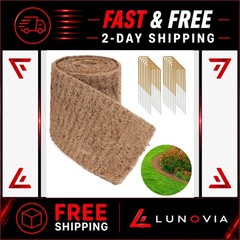 Natural Coconut Fiber Mulch Mat Roll 120″ x 6.3″ with Steel Stakes