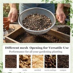 2PCS Soil Sifter for Gardening with Handle,Stainless Steel Rock Compost Soil