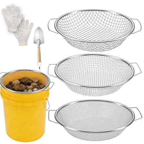 Soil Sifter for Gardening, Rock Soil Sifter with Handle Compost Sifting 3PCS