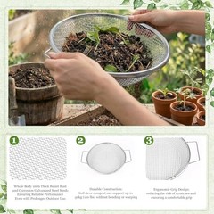 2PCS Soil Sifter for Gardening with Handle,Stainless Steel Rock Compost Soil