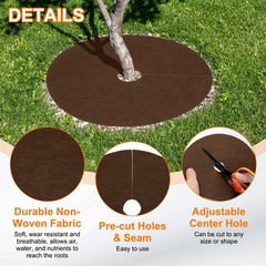 8pcs Tree Mulch Ring 16.5″ Non-Woven Round Tree Protector Weed Barrier, Brown