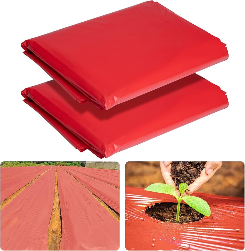 2Pack 3 Mil Embossed Mulch Garden Plastic Film, 4ft X 25ft 4ft X 25ft-2pcs Red