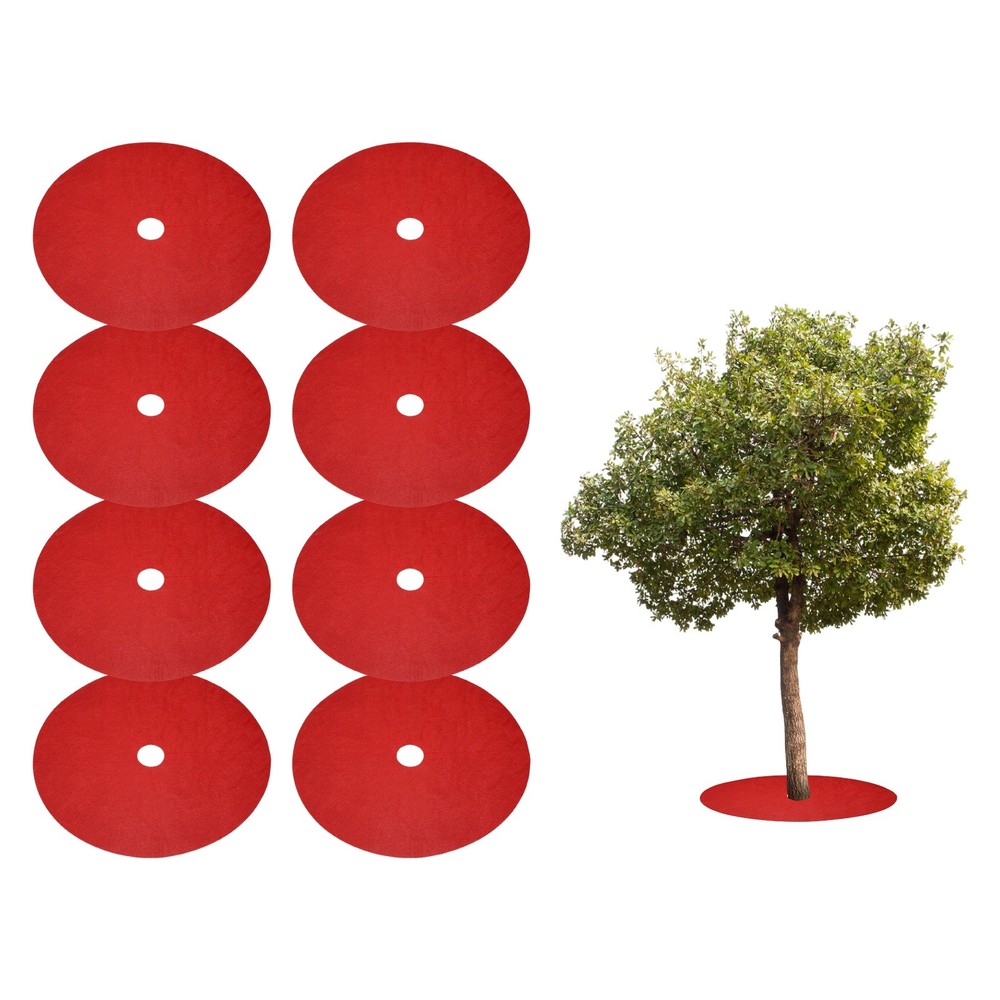 8pcs Tree Mulch Ring 24.4″ Non-Woven Round Tree Protector Weed Barrier, Red