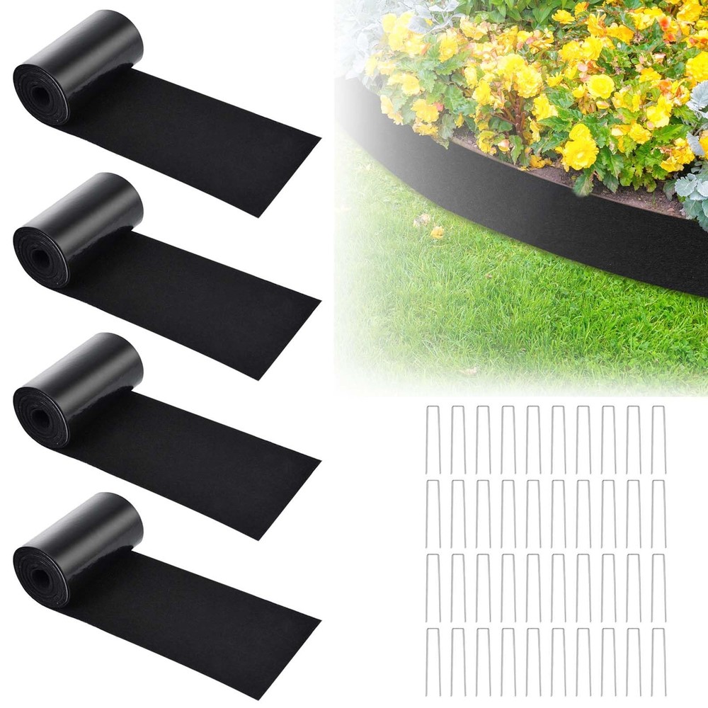4Pcs Pack Felt Mulch Roll for Landscaping 120″ x 5.9″ Fabric 4Pcs, Black