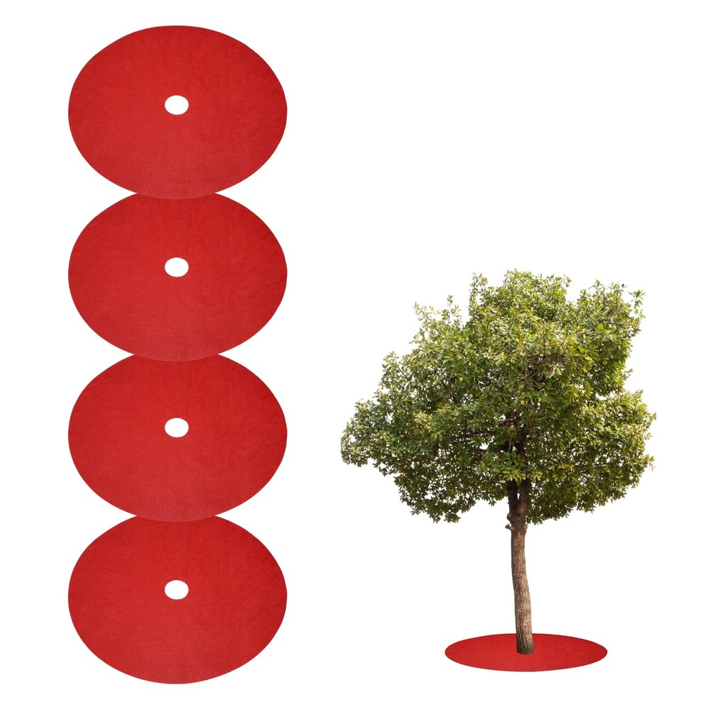 4pcs Tree Mulch Ring 44.1″ Non-Woven Round Tree Protector Weed Barrier, Red