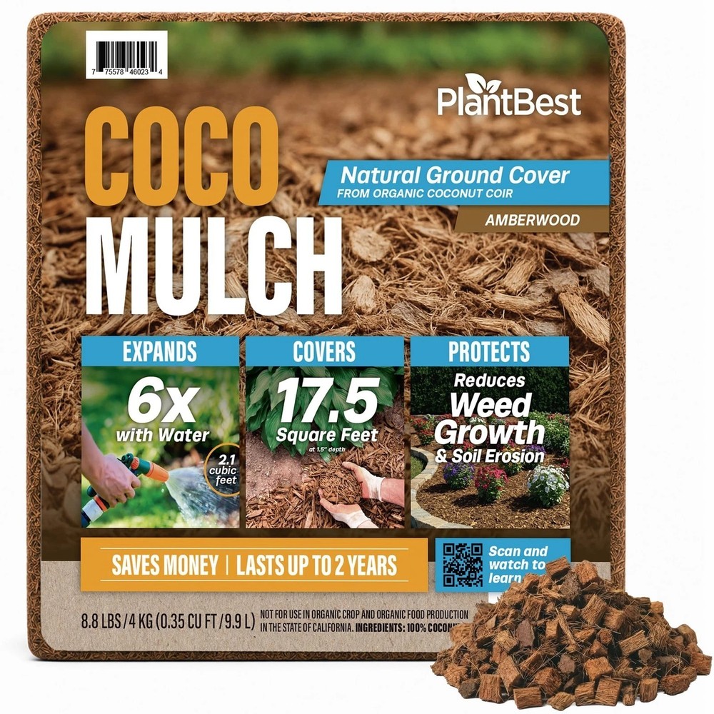 Coco Mulch Compressed Block 9.1 Lb – Expands to 17.5 Sq. Feet for Landscaping