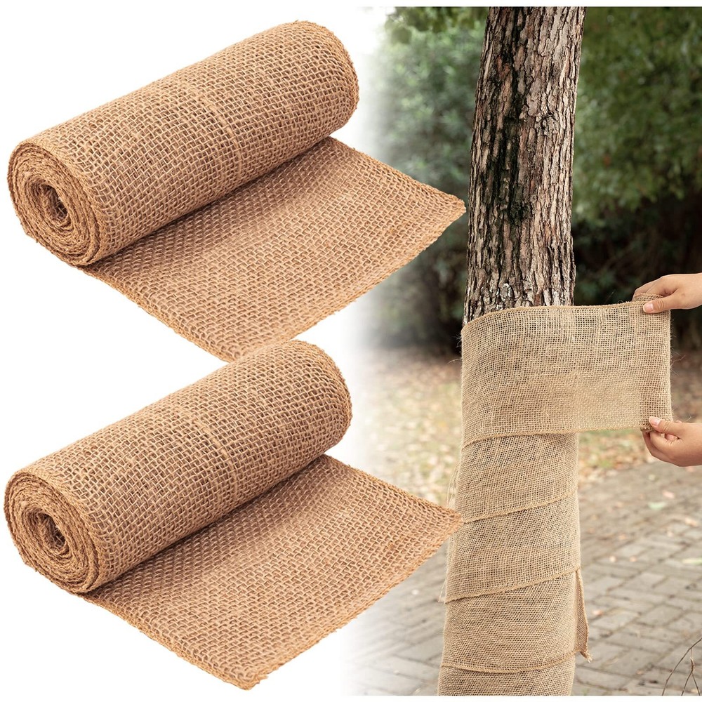 2 Rolls Burlap Tree Protector Wraps 7.8″ × 9.8′ Winter Tree Trunk Guards Protect