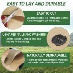 60 x 4 Ft Biodegradable Paper Weed Barrier, Garden Paper Weed Barrier with U-…