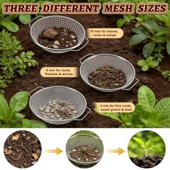 Soil Sifter for Gardening, Rock Soil Sifter with Handle Compost Sifting 3PCS