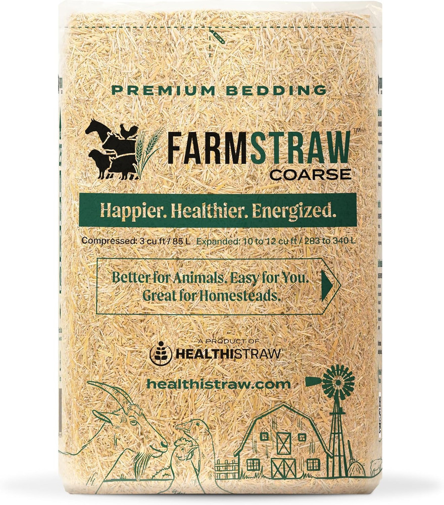 Farmstraw Coarse Cut, 3 Cu Ft (25 Lb) Expands to 10+ Cu Ft – Wheat Straw Bedding