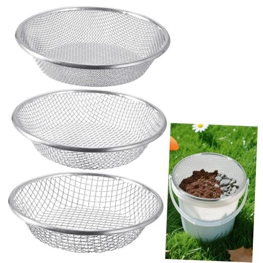 Garden Soil Sifter for Rocks Compost Sieve Garden 3PCS(1/8in,1/4in,3/8in)