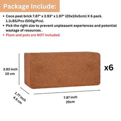 Maxona 6 Pcs Coco Coir Peat, 6.6LBS (1.1LBS/Pcs) Coconut 1.1LBS x 6, Brown