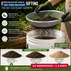 Soil Sifter for Garden Suitable for 5 Gallon Buckets (3 PCS 3/8in,1/4in,1/8in,)