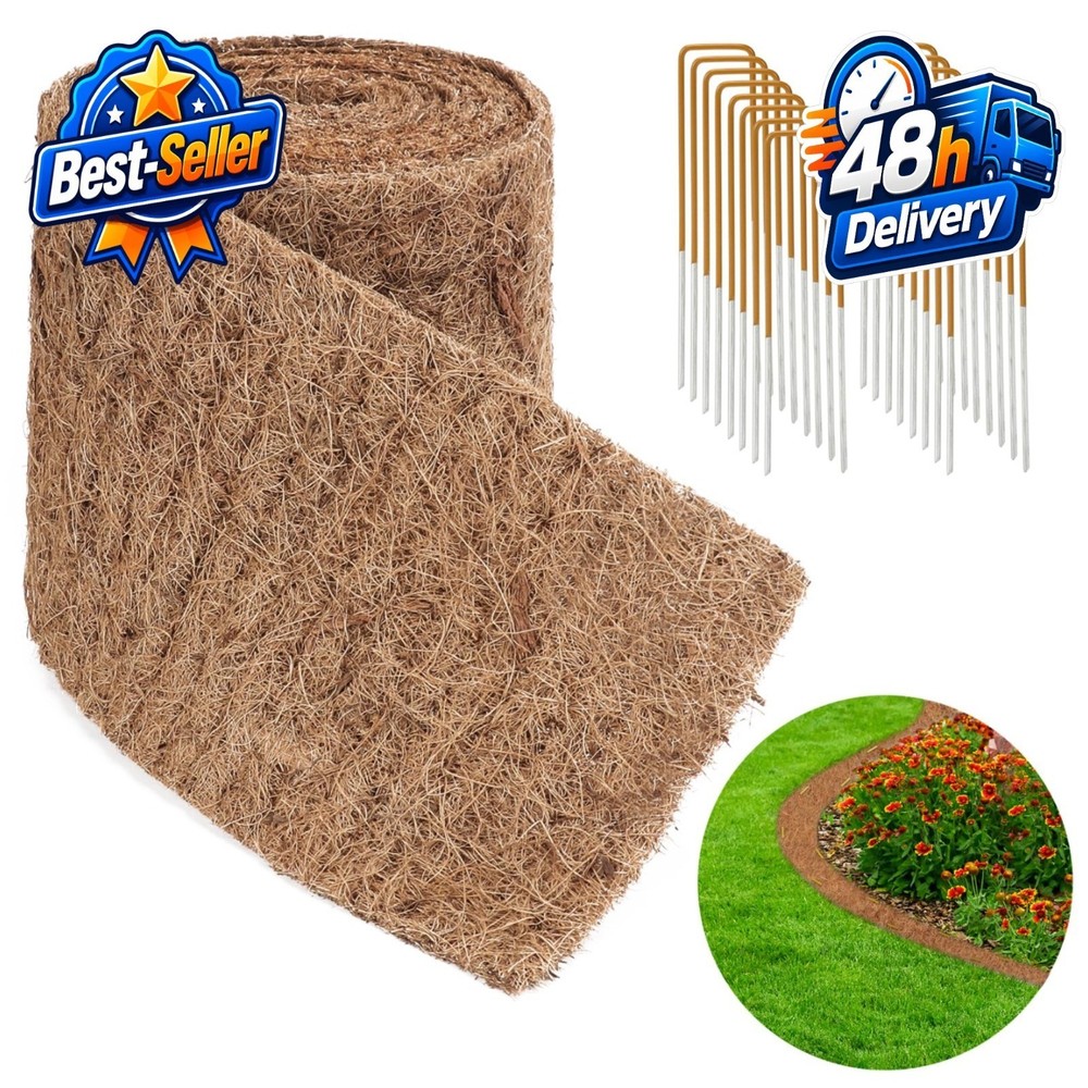 LukLoy Natural Coconut Fiber Mulch Roll 120″ x 6.3″ with 16 Stakes