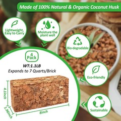 Riare 4 Pack Coco Chips Substrate for Plants- 8 x 4 x 1.8 inches, 4