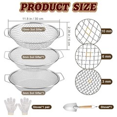 Soil Sifter for Gardening, Rock Soil Sifter with Handle Compost Sifting 3PCS