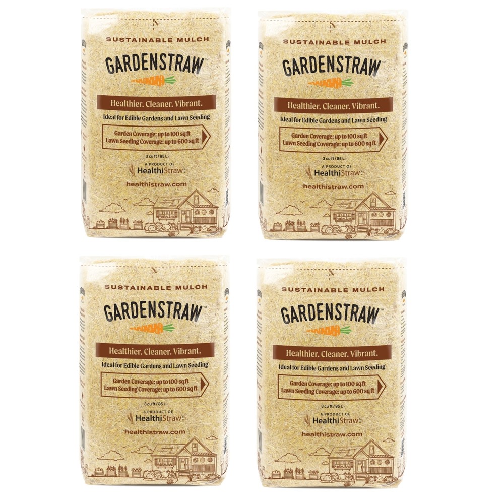 HealthiStraw GardenStraw, All-Natural Garden Straw Mulch, 3 cu ft (4 Pack)