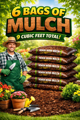 Lot of 6 Bags of BLACK Premium Wood Shredded Bagged Mulch 9 cu. ft. Total