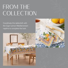 Threadmade Capri Lemon Double Border Tablecloth, Multicolor – 70″ W x 70″ L R…