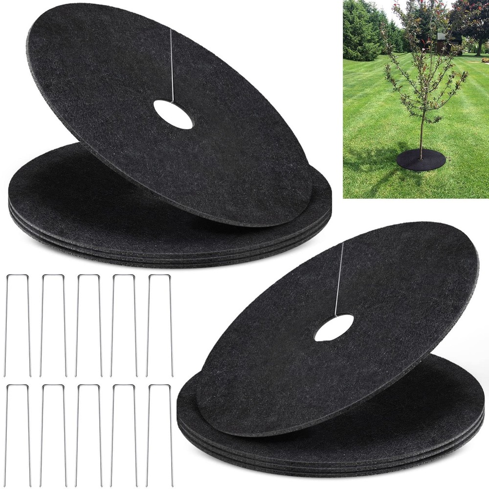 8 Pack Non-Woven Tree Mulch Ring, 16.5 Inch Degradabl Tree Protector Mat Reus…