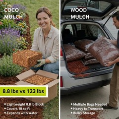Coco Mulch Compressed Block Lightweight, Expands When Wet, TreeFree Garden