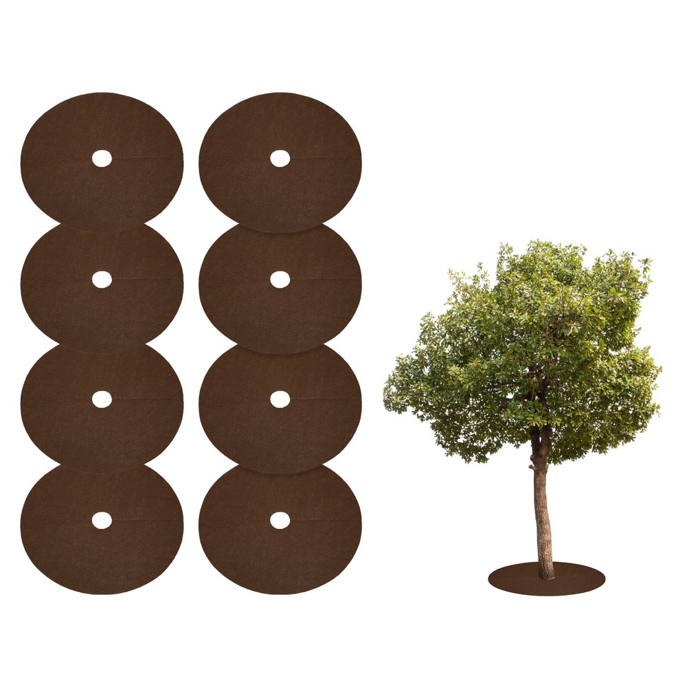 8pcs Tree Mulch Ring 12.6″ Non-Woven Round Tree Protector Weed Barrier, Brown