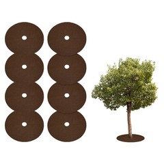 8pcs Tree Mulch Ring 12.6″ Non-Woven Round Tree Protector Weed Barrier, Brown