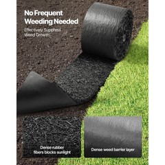 Rubber Mulch Mat Roll, 2 Rolls 140 x 4.5 in, Recycled Garden Edging with Stakes