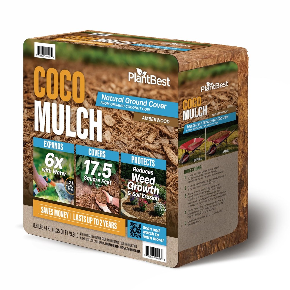 Coco Mulch Compressed Block Lightweight, Expands When Wet, TreeFree Garden
