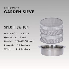 Soil Sifter Set for Garden with 5PCS Mesh(1,3,6,9,12mm) Sieve for Rocks and