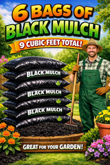 Lot of 6 Bags of RED Premium Wood Shredded Bagged Mulch 9 cu. ft. Total