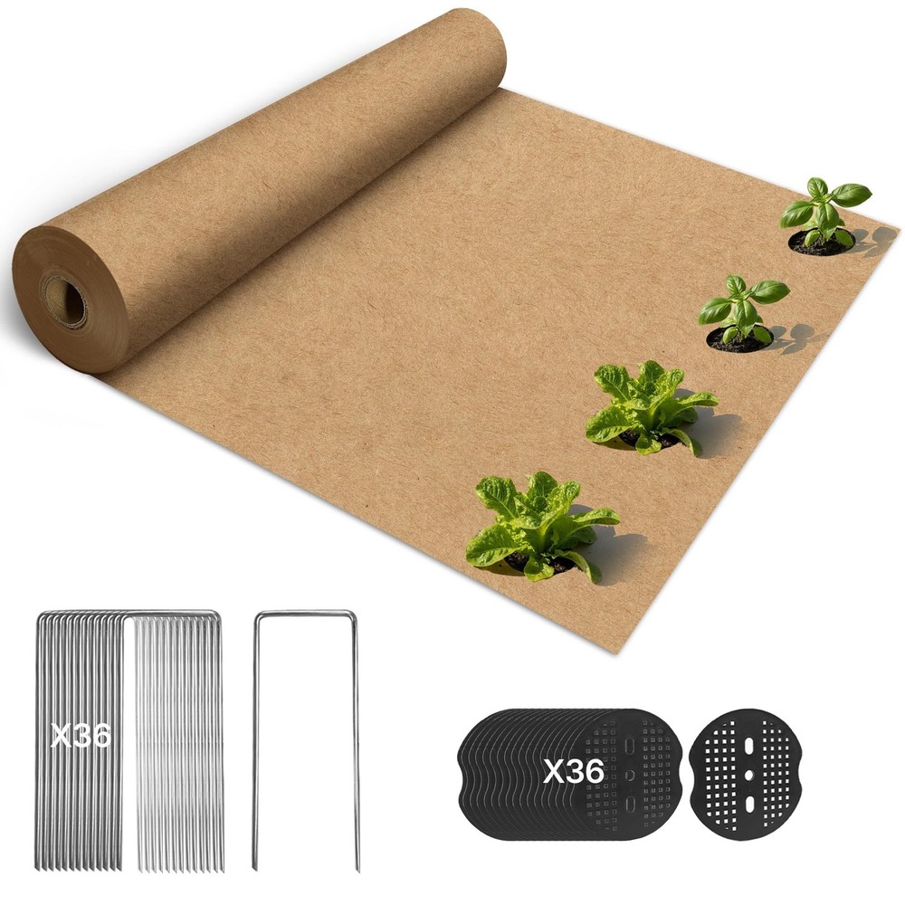60 x 4 Ft Biodegradable Paper Weed Barrier, Garden Paper Weed Barrier with U-…