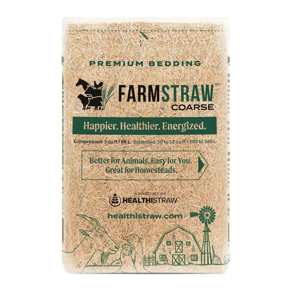 HealthiStraw FarmStraw Coarse Animal Bedding, Compressed Bail, 3 cubic feet