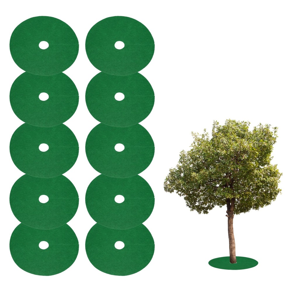 10pcs Tree Mulch Ring 5.9″ Non-Woven Round Tree Protector Weed Barrier, Green